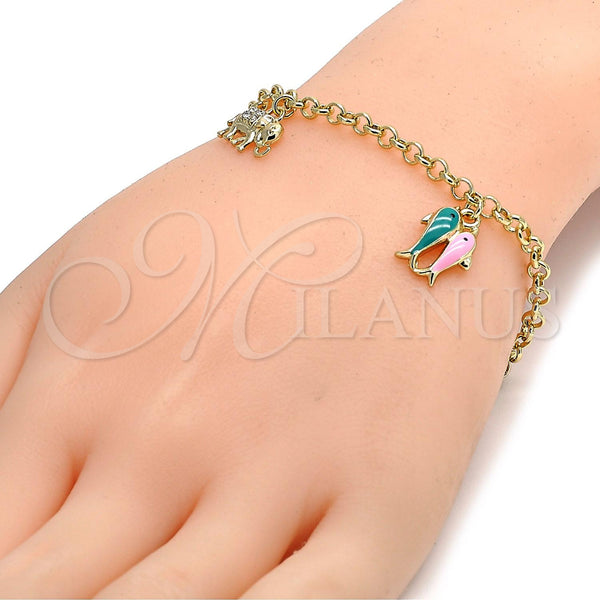 Gold Filled Bracelet — Charm Bracelet Elephant and Fish Design with White — alternate product view — SKU 105325 | Oro Laminado brazalete — Charm Bracelet Elephant and Fish diseño with blanco — SKU 105325