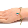 Oro Laminado Charm Bracelet, Gold Filled Style Elephant and Fish Design, with White Crystal, Multicolor Enamel Finish, Golden Finish, 03.63.1365.07 (04 MM Thickness, 7 Inches Length)