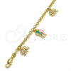 Oro Laminado Charm Bracelet, Gold Filled Style Elephant and Fish Design, with White Crystal, Multicolor Enamel Finish, Golden Finish, 03.63.1365.07 (04 MM Thickness, 7 Inches Length)