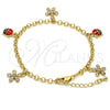 Oro Laminado Charm Bracelet, Gold Filled Style Flower and Ladybug Design, with White Crystal, Multicolor Enamel Finish, Golden Finish, 03.63.1364.07 (04 MM Thickness, 7 Inches Length)