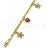 Oro Laminado Charm Bracelet, Gold Filled Style Flower and Ladybug Design, with White Crystal, Multicolor Enamel Finish, Golden Finish, 03.63.1364.07 (04 MM Thickness, 7 Inches Length)
