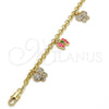 Oro Laminado Charm Bracelet, Gold Filled Style Butterfly and Rolo Design, with White Crystal, Pink Enamel Finish, Golden Finish, 03.63.1363.07 (04 MM Thickness, 7 Inches Length)