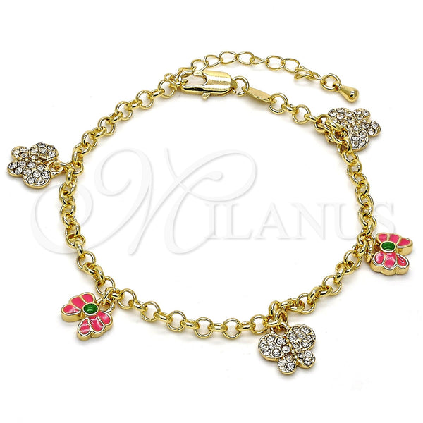 Gold Filled Bracelet — Charm Bracelet Butterfly and Rolo Design with White — main product view — SKU 105327 | Oro Laminado brazalete — Charm Bracelet Butterfly and Rolo diseño with blanco — SKU 105327