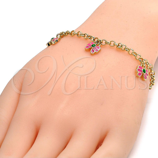 Gold Filled Bracelet — Charm Bracelet Butterfly and Rolo Design Pink Enamel — alternate product view — SKU 105328 | Oro Laminado brazalete — Charm Bracelet Butterfly and Rolo diseño Pink Enamel — SKU 105328