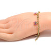 Oro Laminado Charm Bracelet, Gold Filled Style Butterfly and Rolo Design, Pink Enamel Finish, Golden Finish, 03.63.1362.07 (04 MM Thickness, 7 Inches Length)