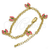 Oro Laminado Charm Bracelet, Gold Filled Style Butterfly and Rolo Design, Pink Enamel Finish, Golden Finish, 03.63.1362.07 (04 MM Thickness, 7 Inches Length)