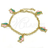 Oro Laminado Charm Bracelet, Gold Filled Style Fish and Rolo Design, Multicolor Enamel Finish, Golden Finish, 03.63.1360.07 (04 MM Thickness, 7 Inches Length)