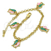 Oro Laminado Charm Bracelet, Gold Filled Style Fish and Rolo Design, Multicolor Enamel Finish, Golden Finish, 03.63.1360.07 (04 MM Thickness, 7 Inches Length)