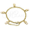 Oro Laminado Charm Bracelet, Gold Filled Style Teddy Bear and Rolo Design, Pink Enamel Finish, Golden Finish, 03.63.1359.07 (04 MM Thickness, 7 Inches Length)