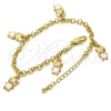 Oro Laminado Charm Bracelet, Gold Filled Style Teddy Bear and Rolo Design, Pink Enamel Finish, Golden Finish, 03.63.1359.07 (04 MM Thickness, 7 Inches Length)