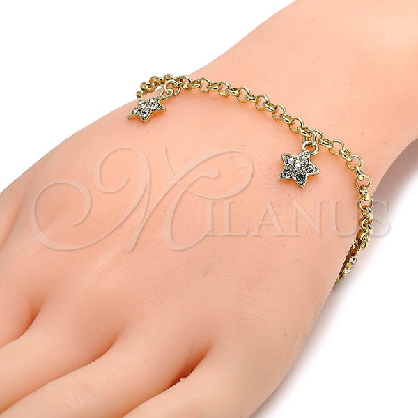 Gold Filled Bracelet — Charm Bracelet Star and Rolo Design with White — alternate product view — SKU 105333 | Oro Laminado brazalete — Charm Bracelet estrella and Rolo diseño with blanco — SKU 105333