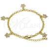 Oro Laminado Charm Bracelet, Gold Filled Style Star and Rolo Design, with White Crystal, Polished, Golden Finish, 03.63.1357.07 (04 MM Thickness, 7 Inches Length)