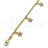 Oro Laminado Charm Bracelet, Gold Filled Style Star and Rolo Design, with White Crystal, Polished, Golden Finish, 03.63.1357.07 (04 MM Thickness, 7 Inches Length)