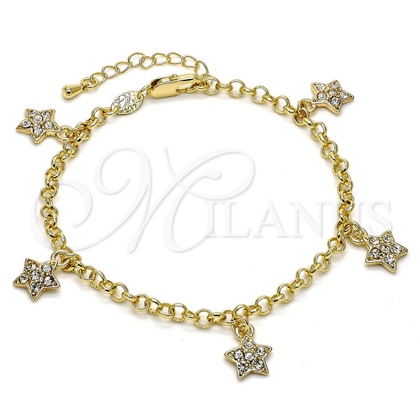 Gold Filled Bracelet — Charm Bracelet Star and Rolo Design with White — main product view — SKU 105333 | Oro Laminado brazalete — Charm Bracelet estrella and Rolo diseño with blanco — SKU 105333