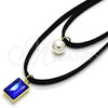 Oro Laminado Fancy Necklace, Gold Filled Style Choker and Ball Design, with Dark Tanzanite Cubic Zirconia and Ivory Pearl, Polished, Golden Finish, 04.215.0020.1.13 (09 MM Thickness, 13 Inches Length)