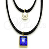 Oro Laminado Fancy Necklace, Gold Filled Style Choker and Ball Design, with Dark Tanzanite Cubic Zirconia and Ivory Pearl, Polished, Golden Finish, 04.215.0020.1.13 (09 MM Thickness, 13 Inches Length)
