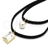 Oro Laminado Fancy Necklace, Gold Filled Style Choker and Ball Design, with White Crystal and Ivory Pearl, Polished, Golden Finish, 04.215.0020.3.13 (09 MM Thickness, 13 Inches Length)