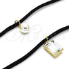 Oro Laminado Fancy Necklace, Gold Filled Style Choker and Ball Design, with White Crystal and Ivory Pearl, Polished, Golden Finish, 04.215.0020.3.13 (09 MM Thickness, 13 Inches Length)