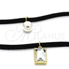 Oro Laminado Fancy Necklace, Gold Filled Style Choker and Ball Design, with White Crystal and Ivory Pearl, Polished, Golden Finish, 04.215.0020.3.13 (09 MM Thickness, 13 Inches Length)