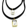 Oro Laminado Fancy Necklace, Gold Filled Style Choker and Ball Design, with White Crystal and Ivory Pearl, Polished, Golden Finish, 04.215.0020.3.13 (09 MM Thickness, 13 Inches Length)