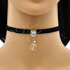 Oro Laminado Fancy Necklace, Gold Filled Style Choker Design, with White Cubic Zirconia and White Azavache, Polished, Golden Finish, 04.215.0022.13 (08 MM Thickness, 13 Inches Length)