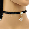 Oro Laminado Fancy Necklace, Gold Filled Style Choker Design, with White Cubic Zirconia and White Azavache, Polished, Golden Finish, 04.215.0022.13 (08 MM Thickness, 13 Inches Length)
