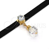 Oro Laminado Fancy Necklace, Gold Filled Style Choker Design, with White Cubic Zirconia and White Azavache, Polished, Golden Finish, 04.215.0022.13 (08 MM Thickness, 13 Inches Length)