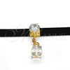 Oro Laminado Fancy Necklace, Gold Filled Style Choker Design, with White Cubic Zirconia and White Azavache, Polished, Golden Finish, 04.215.0022.13 (08 MM Thickness, 13 Inches Length)