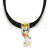 Oro Laminado Fancy Necklace, Gold Filled Style Choker Design, with White Cubic Zirconia and White Azavache, Polished, Golden Finish, 04.215.0022.13 (08 MM Thickness, 13 Inches Length)