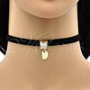 Oro Laminado Fancy Necklace, Gold Filled Style Choker Design, with White Cubic Zirconia, Polished, Golden Finish, 04.215.0023.13 (08 MM Thickness, 13 Inches Length)