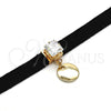 Oro Laminado Fancy Necklace, Gold Filled Style Choker Design, with White Cubic Zirconia, Polished, Golden Finish, 04.215.0023.13 (08 MM Thickness, 13 Inches Length)