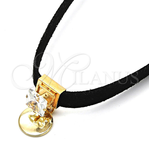 Oro Laminado Fancy Necklace, Gold Filled Style Choker Design, with White Cubic Zirconia, Polished, Golden Finish, 04.215.0023.13 (08 MM Thickness, 13 Inches Length)