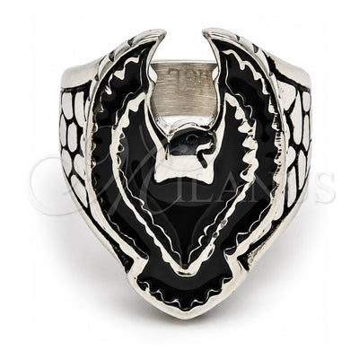 Stainless Steel Mens Ring, Eagle Design, Black Enamel Finish, Steel Finish, 01.234.0002.10 (Size 10)