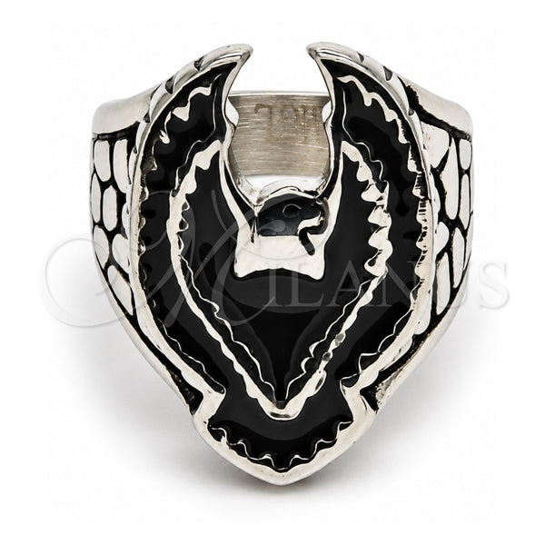 Stainless Steel Mens Ring, Eagle Design, Black Enamel Finish, Steel Finish, 01.234.0002.10 (Size 10)