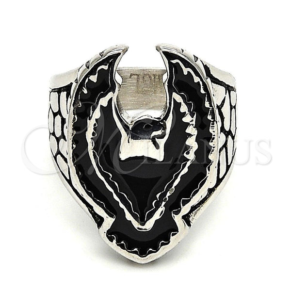 Stainless Steel Ring — Mens Ring Eagle Design Black Enamel 01. Size — main product view — SKU 105395 | Acero Inoxidable anillo — Mens Ring Eagle diseño negro Enamel 01. Size — SKU 105395