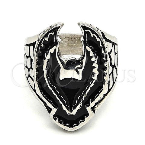 Stainless Steel Mens Ring, Eagle Design, Black Enamel Finish, Steel Finish, 01.234.0002.12 (Size 12)
