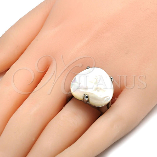 Stainless Steel Ring — Multi Stone Ring Heart Design with Ivory Mother — alternate product view — SKU 105450 | Acero Inoxidable anillo — Multi Stone Ring corazón diseño with Ivory Mother — SKU 105450
