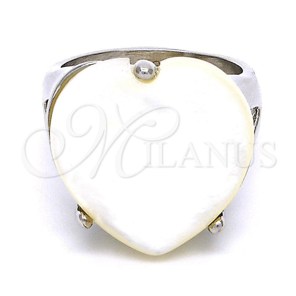 Stainless Steel Ring — Multi Stone Ring Heart Design with Ivory Mother — main product view — SKU 105450 | Acero Inoxidable anillo — Multi Stone Ring corazón diseño with Ivory Mother — SKU 105450