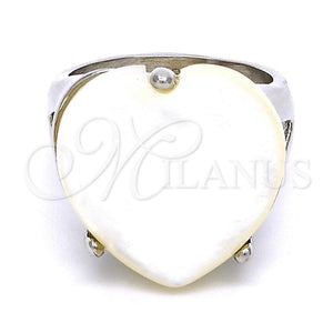 Stainless Steel Ring — Multi Stone Ring Heart Design with Ivory Mother — main product view — SKU 105450 | Acero Inoxidable anillo — Multi Stone Ring corazón diseño with Ivory Mother — SKU 105450