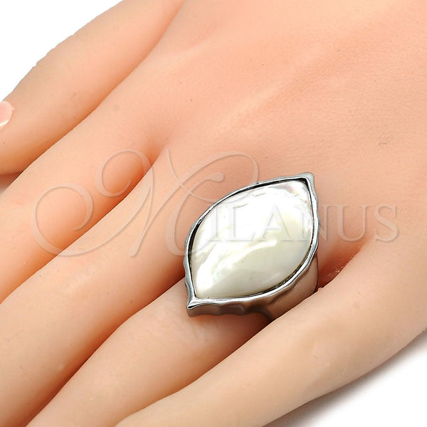 Stainless Steel Ring — Multi Stone Ring with Ivory Mother of Pearl — alternate product view — SKU 105455 | Acero Inoxidable anillo — Multi Stone Ring with Ivory Mother of Pearl — SKU 105455