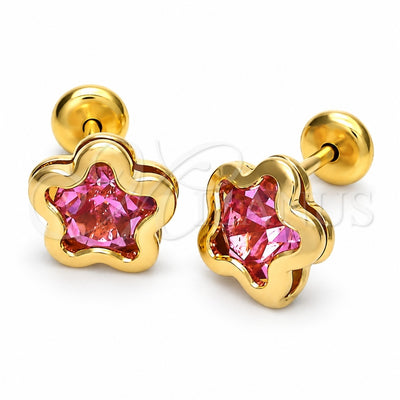 Oro Laminado Stud Earring, Gold Filled Style Star Design, with Light Rhodolite Cubic Zirconia, Polished, Golden Finish, 02.09.0029.1