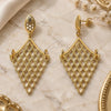 Oro Laminado Long Earring, Gold Filled Style White Resin Finish, Golden Finish, 02.09.0103