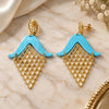 Oro Laminado Long Earring, Gold Filled Style Acqua Resin Finish, Golden Finish, 02.09.0103.1