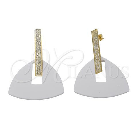 Oro Laminado Long Earring, Gold Filled Style White Resin Finish, Golden Finish, 02.09.0107