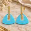 Oro Laminado Long Earring, Gold Filled Style Acqua Resin Finish, Golden Finish, 02.09.0107.1
