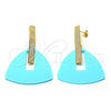 Oro Laminado Long Earring, Gold Filled Style Acqua Resin Finish, Golden Finish, 02.09.0107.1