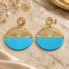 Oro Laminado Long Earring, Gold Filled Style Acqua Resin Finish, Golden Finish, 02.09.0111.1