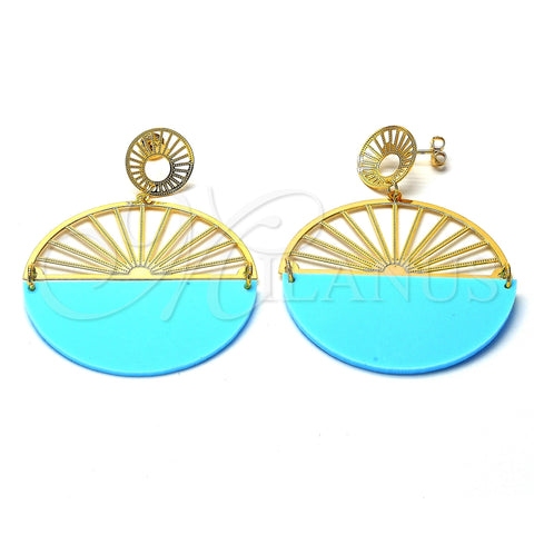 Oro Laminado Long Earring, Gold Filled Style Acqua Resin Finish, Golden Finish, 02.09.0111.1