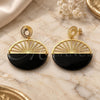 Oro Laminado Long Earring, Gold Filled Style Black Resin Finish, Golden Finish, 02.09.0111.3