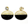 Oro Laminado Long Earring, Gold Filled Style Black Resin Finish, Golden Finish, 02.09.0111.3